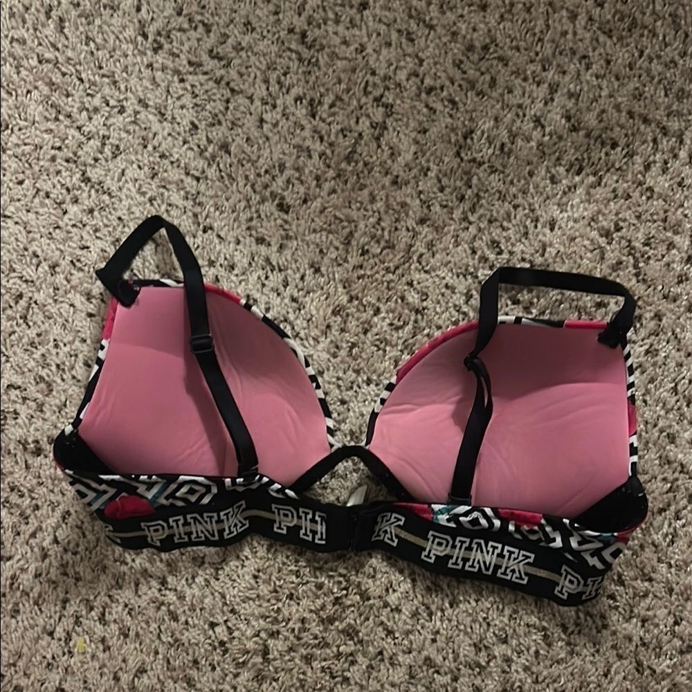 PINK by Victoria Secret 36C Geometric Floral push up  Bra with Black Straps   B - Picture 2 of 4